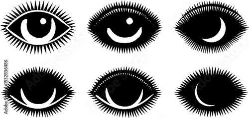 Mystic eye designs with rays, swirl line, and star trails for spiritual art