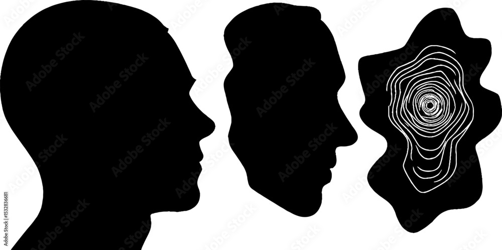 Abstract human face silhouettes with concentric circle patterns for creative design Abstract human face silhouettes with concentric circle patterns for creative design