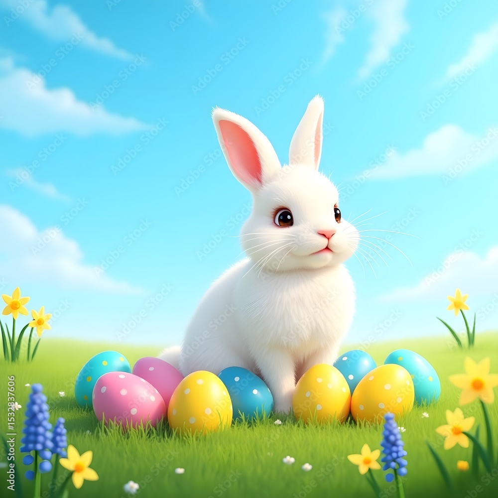 Fototapeta premium easter bunny with eggs