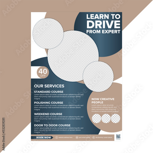 Print-ready driving course flyer featuring car, CDL, and boat licenses in a clean, modern layout for licensed instructor ads