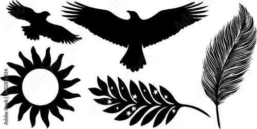 Silhouette design of hawk wings and feather with star motif for creative projects