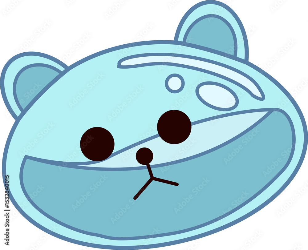 Obraz premium Minimalist cartoon bear face is showing flat pastel blue simple features on transparent background
