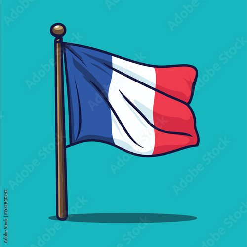 French Tricolore Flag Waving on a Pole