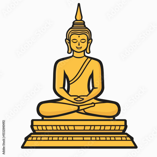 Golden Buddha Statue in Meditation Pose with Detailed Features and Base