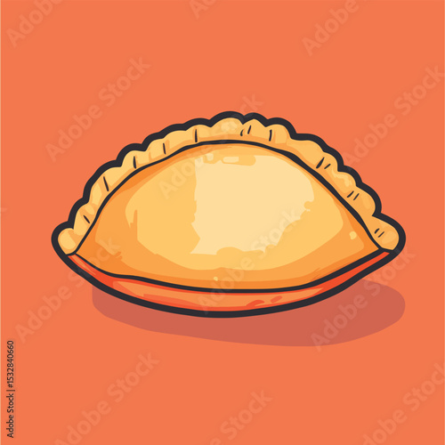 Hand Drawn Illustration of a Golden Brown Empanada