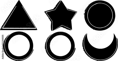 Mystical geometric shapes set with magic circle, triangle, and moon elements for design
