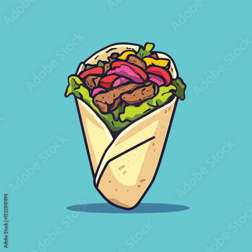 Savory Meat and Veggie Wrap Illustration