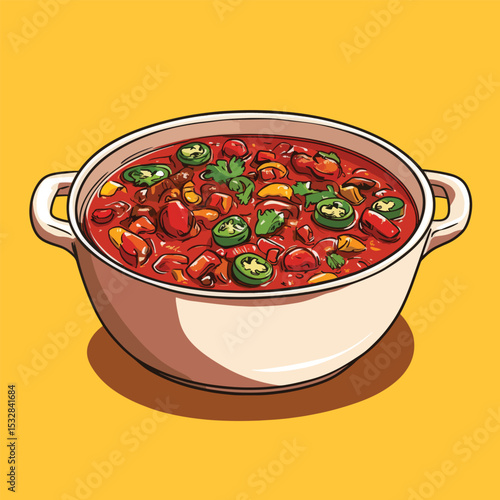 Spicy Chili Stew in a Rustic Pot Vibrant Colors