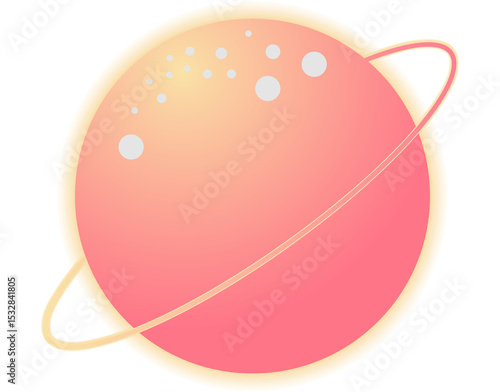 Fototapeta Naklejka Na Ścianę i Meble -  Stylized planet icon is glowing in flat with gradient orb, diagonal ring, transparent background