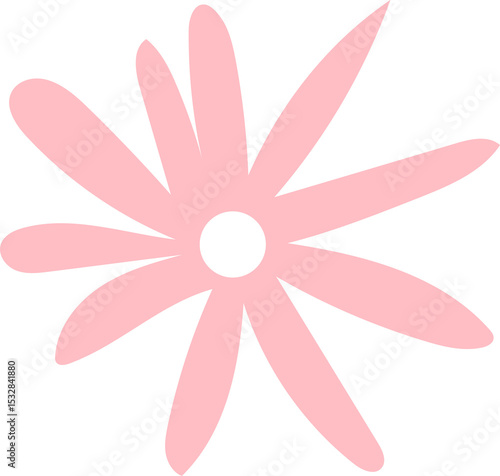 Fototapeta Naklejka Na Ścianę i Meble -  Showing flat daisy flower icon with ten pink petals around white disk on transparent background
