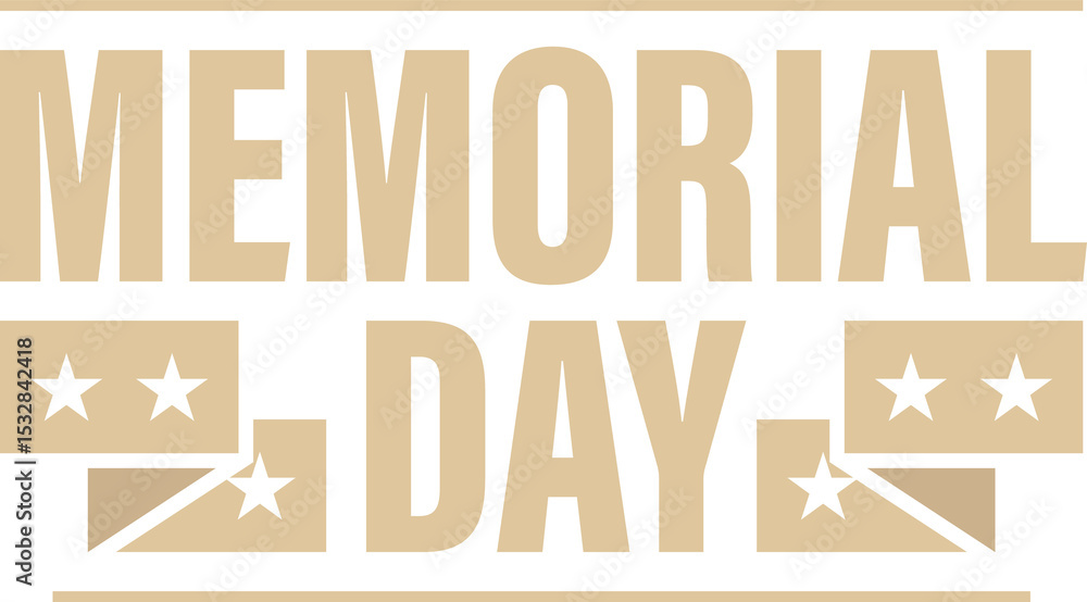 Fototapeta premium Flat design is featuring MEMORIAL DAY block letters and ribbon stars on transparent background