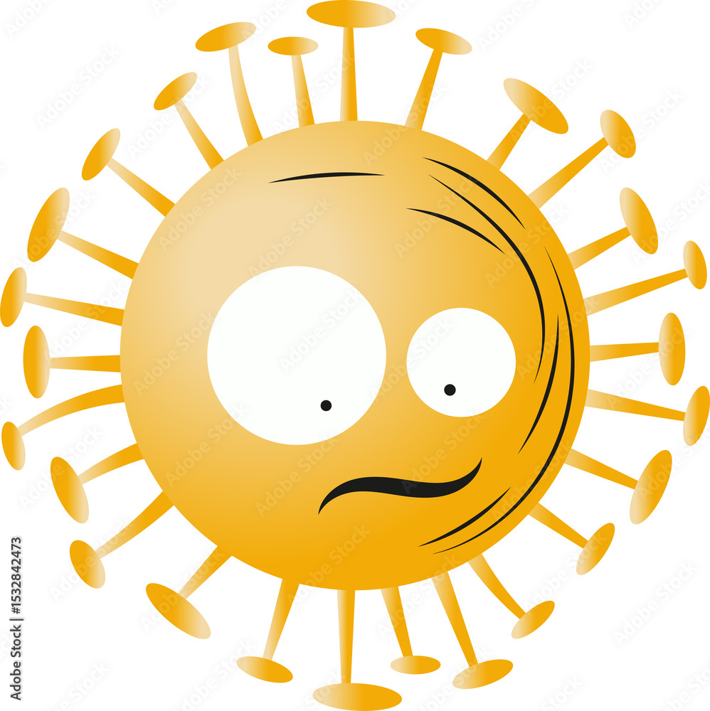 Fototapeta premium Cartoon pathogen sphere showing gradient rods and caps with uneasy face on transparent background