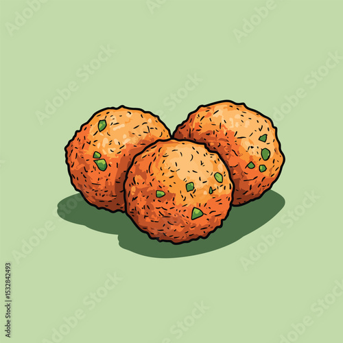 Three Crispy Fried Meatballs with Green Herbs