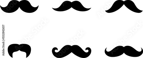 Six Classic Black Mustaches Variety Facial Hair Styles