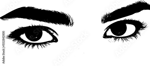 Expressive eyes with arched brows and freckles for beauty and art design