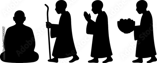 Buddhist Monk Silhouettes Meditation Prayer Offering Ceremony
