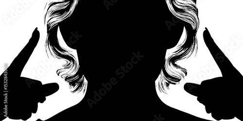 Playful expression with winking eyes and fingers silhouette design for art projects