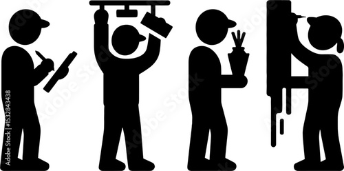 Construction Worker Inspection Installation Maintenances Set