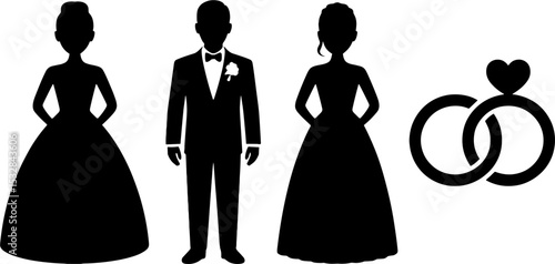 Wedding Couple Bride Groom Silhouette Double Rings Marriage Symbol