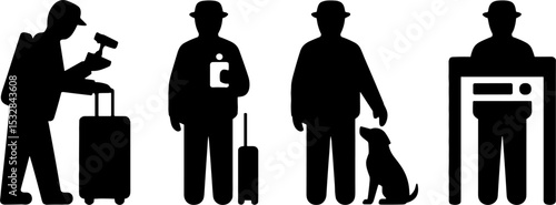 Airport Security Check Passenger Scanning Luggage and Dog Inspection