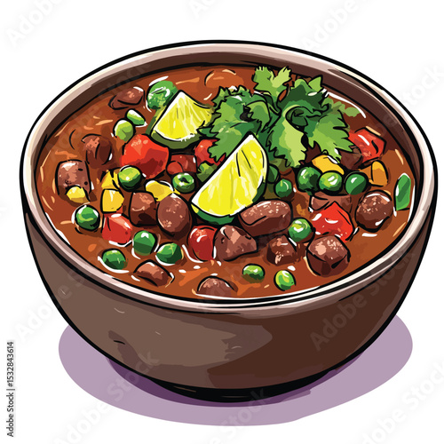 Vibrant Chili Bowl with Lime and Cilantro Garnish