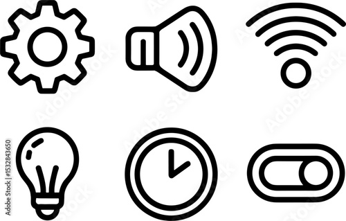 Settings Sound Wifi Light Clock Toggles Set