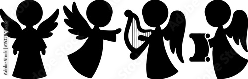 Silhouette Angel Set Playing Harp Holding Scroll Christmas Decoration