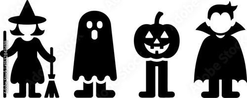 Halloween Witch Ghost Pumpkin Head Dracula Characters Set