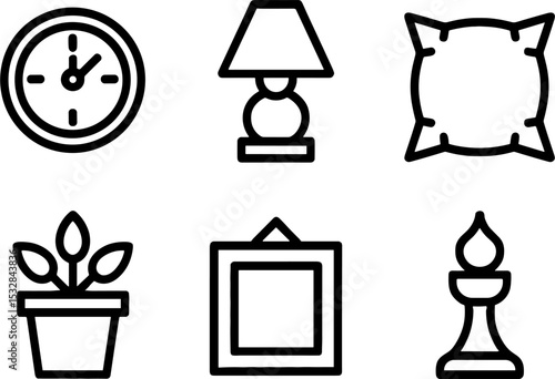 Home Decors Set Clock Lamp Pillow Plant Wall Art Candle