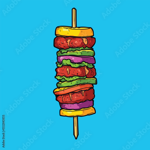 Vibrant Grilled Meat Skewer with Layered Vegetables