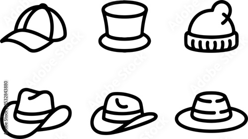 Six Classic Hat Styles Collection Cap Top Hat Beanie Fedora Cowboy
