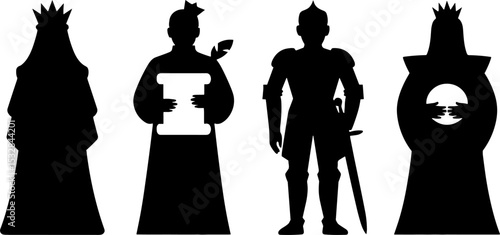 Medieval Royalty Silhouettes King Queen Knight Scroll