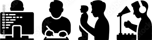 Man Coding Writing Holding Baby Podcast Recordings