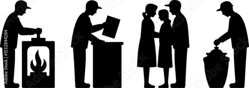 Silhouette Voting Ballot Box Election People Queue