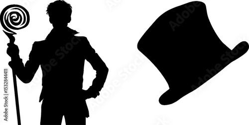 Ringmaster silhouette with cane and top hat for circus theme design
