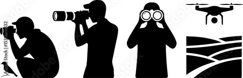 Wildlife grapher Birdwatcher Using Drone and Binoculars Nature Observation