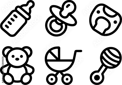 Baby Cares Bottle Pacifier Diaper Teddy Stroller Rattle Set
