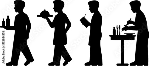 Waiter Silhouettes Serving Food and Taking Orders Restaurant Staff