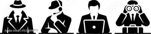 Businessman Spy Call Center Manager Investor Watching Through Binoculars