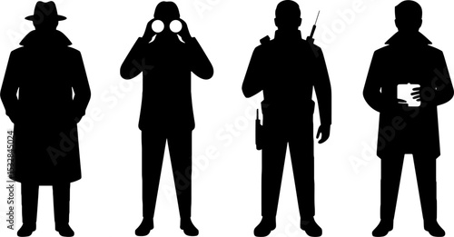 Silhouette Spy Soldier Detective Agent Figures Set