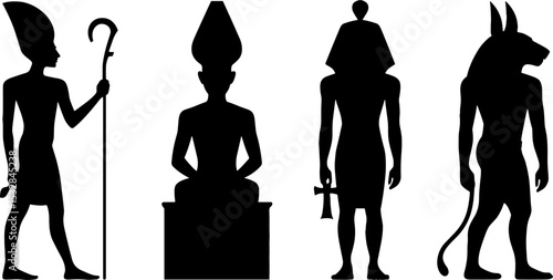 Ancient Egyptian God Silhouettes Pharaoh Anubis Osiris Horus Set
