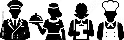 Hotel Staff Service Workers Set Hospitality Team Roles