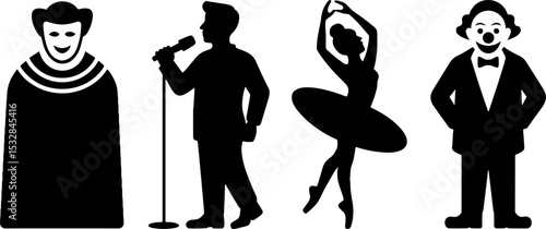 Theater Characters Mime Singer Ballerina Clown Silhouette Set