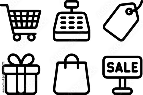 Shoppings Set Cart Cashier Tag Gift Bag Sale Sign