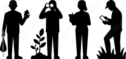Gardener Planting Inspecting Harvesting Silhouettes Agriculture Work
