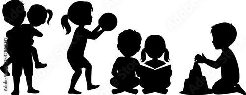 Children Playing Together Kids Silhouettes Active Fun Outdoors