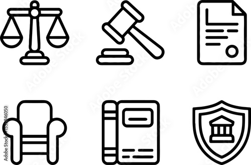 Law Justice Court Symbols Set Legal Judgment Concepts