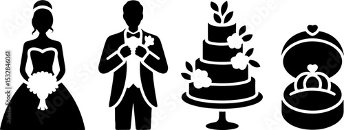 Wedding Bride Groom Cake Rings Celebration Symbols