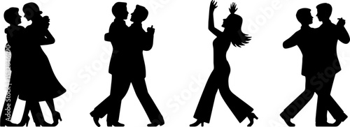 Silhouette Dancing Couples Ballroom Dance Poses Party Celebration