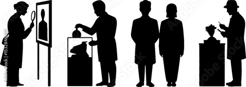 Museum Visitors Looking Viewing Paintings Sculptures Art Exhibition